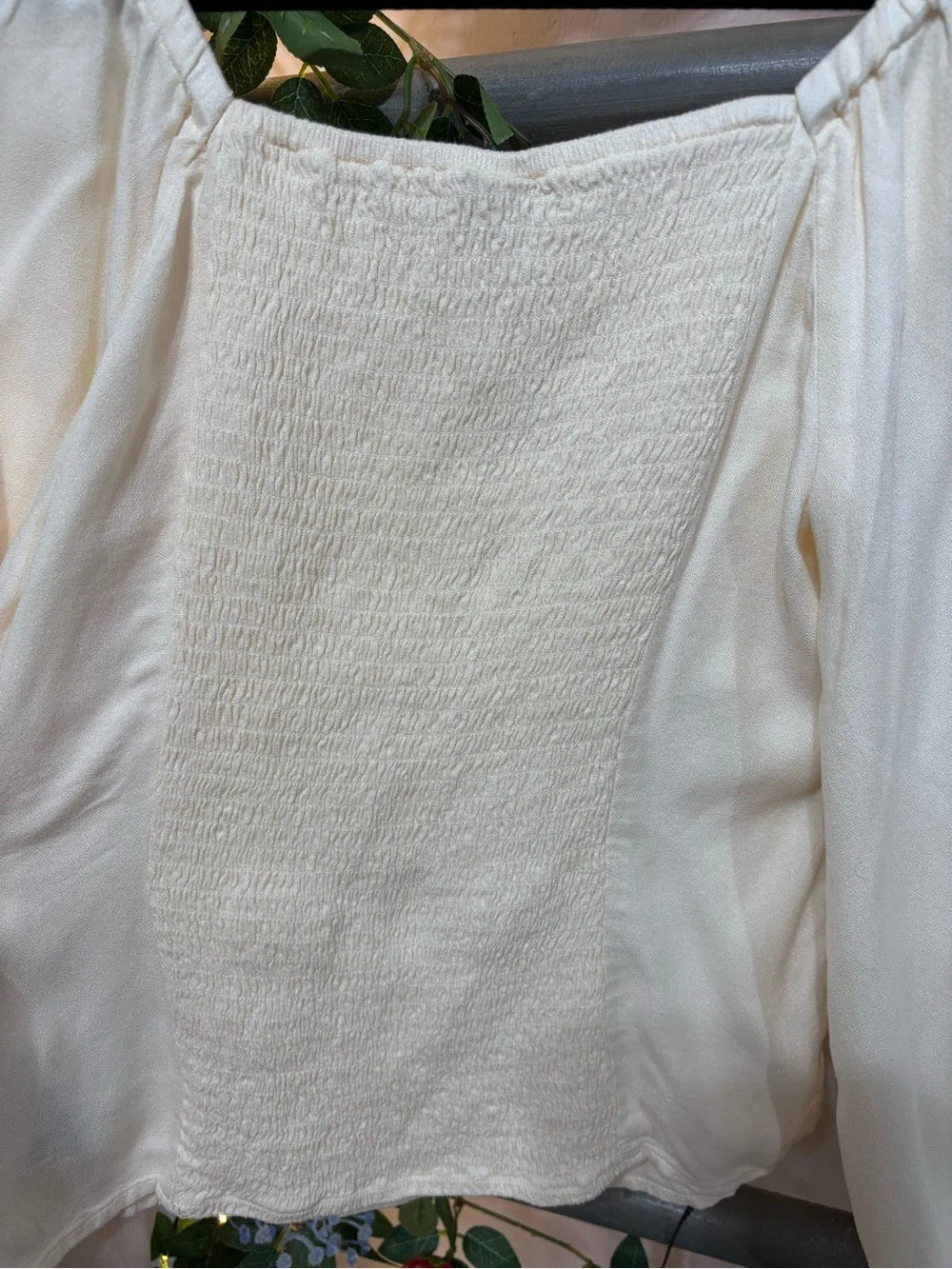 Old Navy Cream‎ Peasant Blouse with Long Puff Sleeves